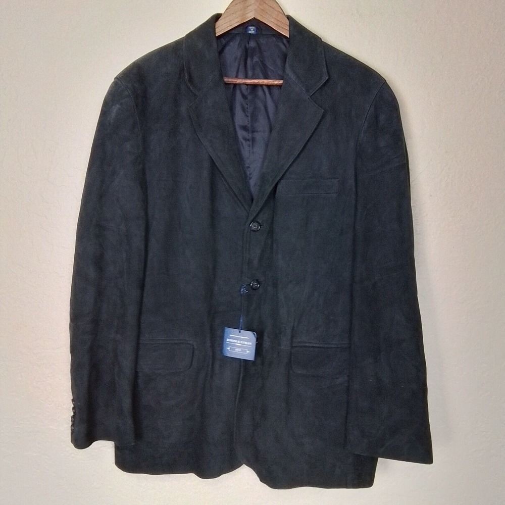 VTG Joseph & Lyman‎ Blue Genuine Leather Blazer 3 Piece Button Notch Lapel Sz 40